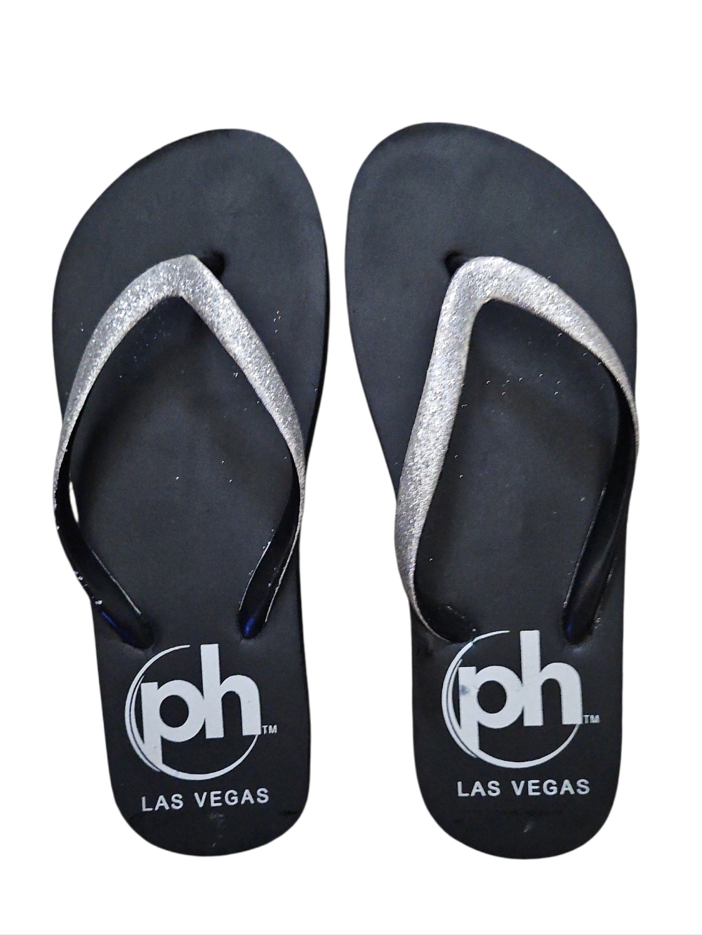 Planet Hollywood Las Vegas SZ5 Silver Glitter Black Flip-Flops